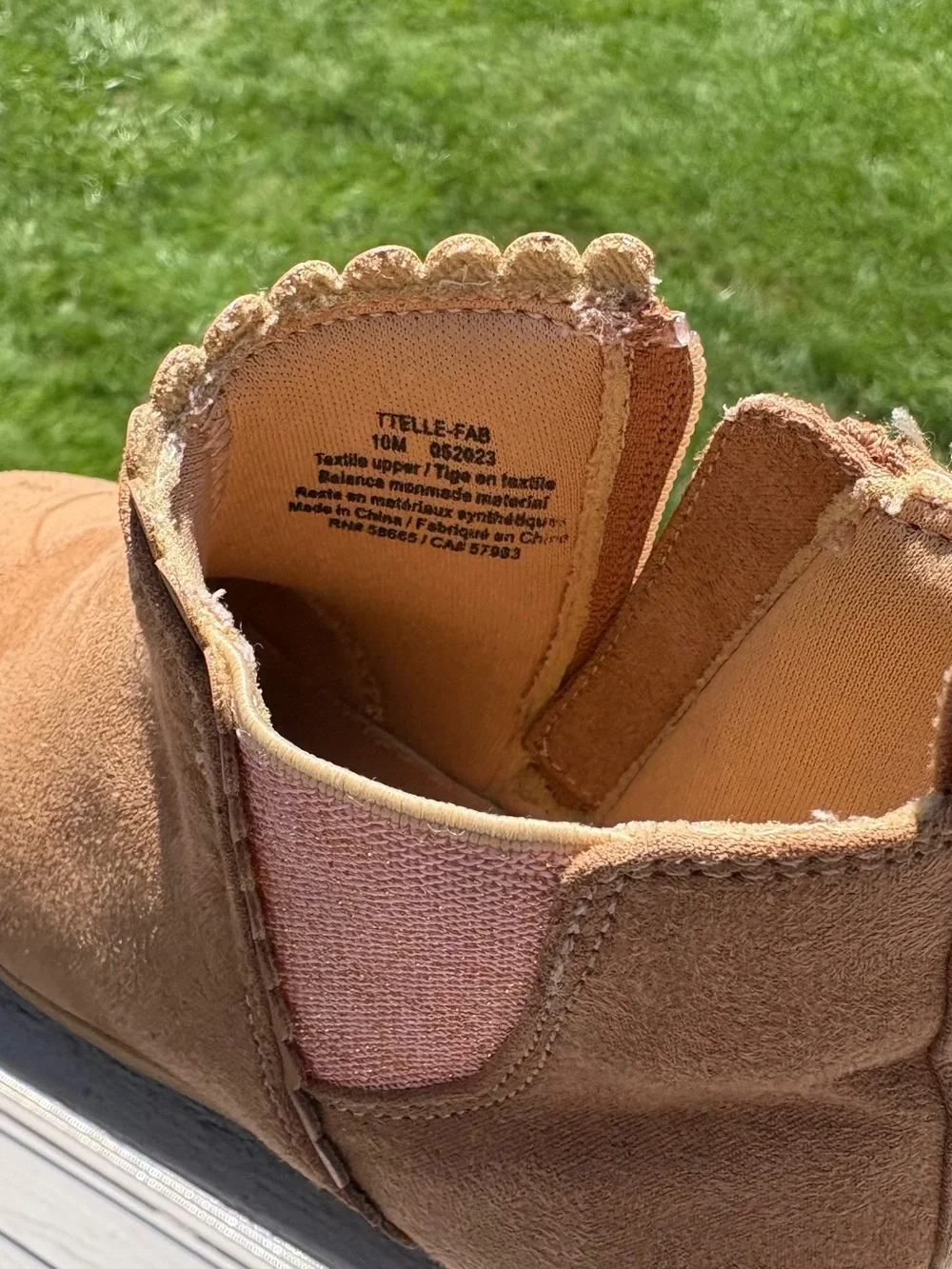 Tucker + Tate Tan Suede Ankle Boots with Pink Elastic